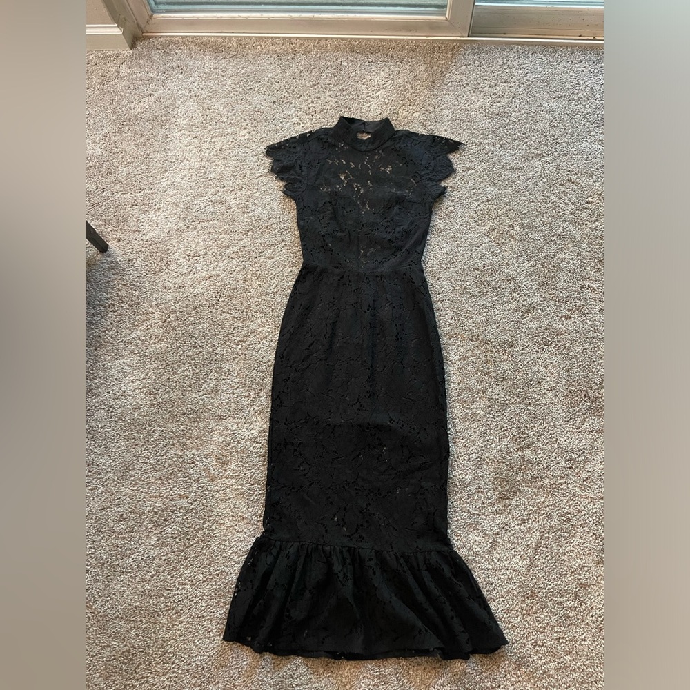 Rare London Black Lace Backless Dress